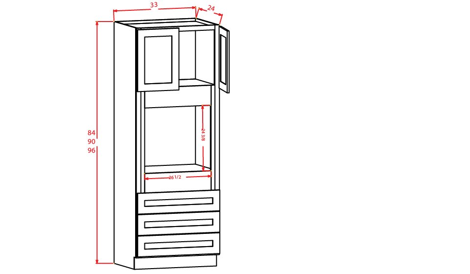 Knotty Hickory Shaker 33" x 96" Universal Oven Cabinet