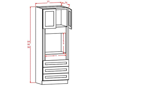Knotty Hickory Shaker 33" x 96" Universal Oven Cabinet