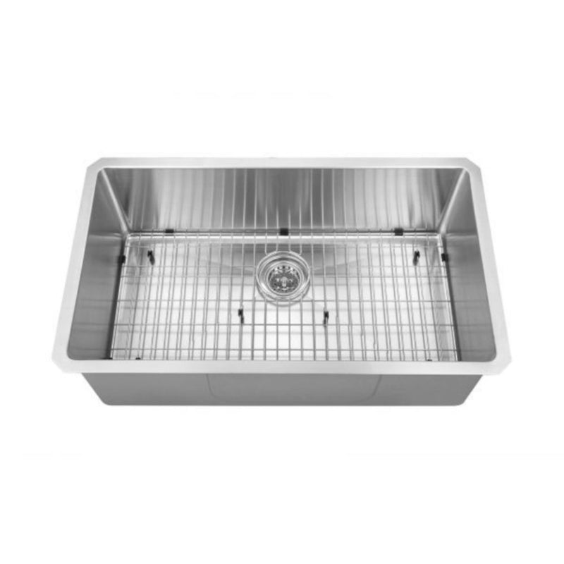 30" Single Handmade Kitchen Sink 16G 30" x 18" x 10" with Grid and a Strainer R10mm
