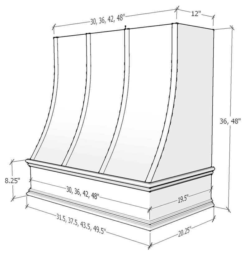 42" Wood Range Hood - Charlotte Sloped Strapped Moulding Wood Vent Cover