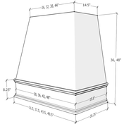 30" Wood Range Hood - Raleigh Tapered Classic Moulding Smooth Wood Vent Cover