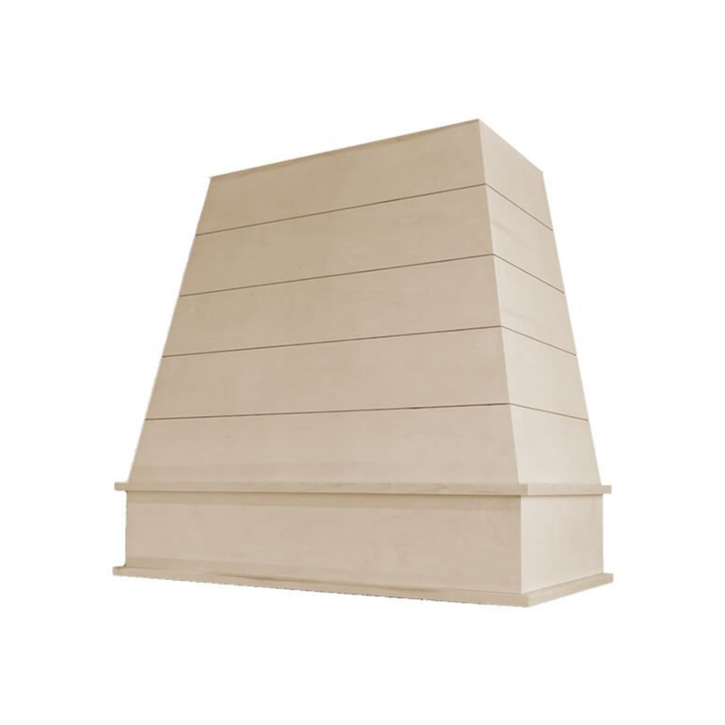 42" Wood Range Hood - Raleigh Tapered Block Moulding Shiplap Wood Vent Cover