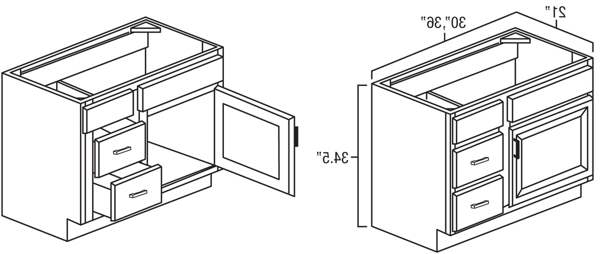 Winchester Grey 36" Vanity Combo w/ Drawers on Left