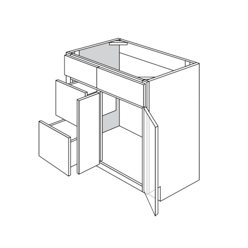 Rustic Shaker Recessed 42" Vanity Sink Base w/ Drawers on Left