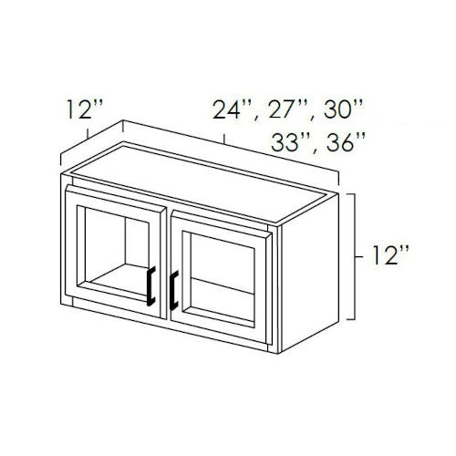 Midnight Black Shaker 27" W x 12" H Wall Cabinet with a Plain Glass Doors