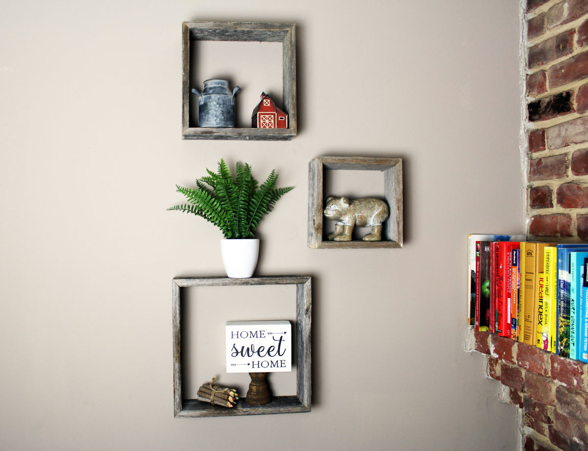 Reclaimed Wood Open Box Floating Shelves (Set of 3)