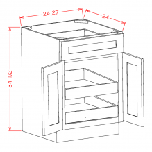 Shaker Grey 27" Base Cabinet w/ 2 Rollout Shelves
