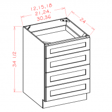 Torrance Dove 15" 4-Drawer Base Cabinet - Country Kitchens Online