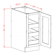Shaker White 18" Full Height Door Base Cabinet w/ 3 Rollout Shelves