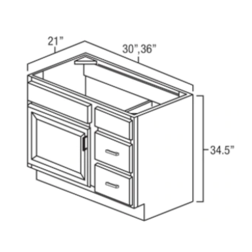 Newport 36" Vanity Sink Base w/ Drawers on the Right