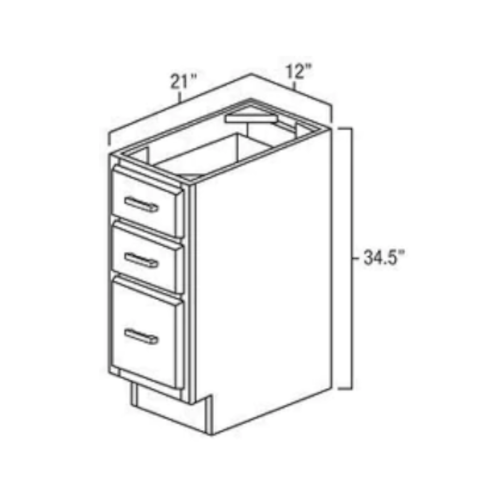 Newport 12" Three Drawer Vanity Base