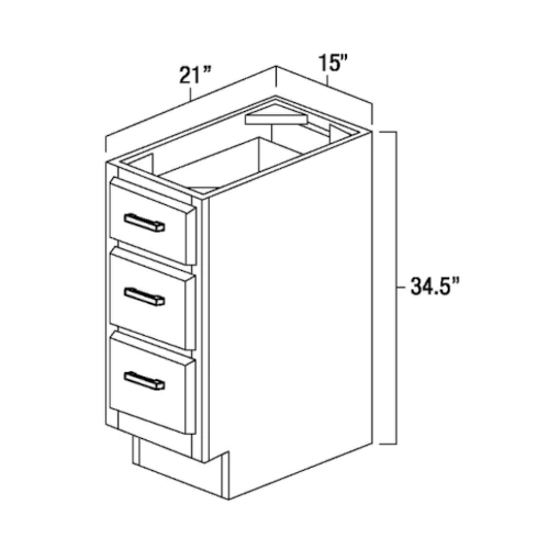 Smoky Gray 15" Three Drawer Vanity Base